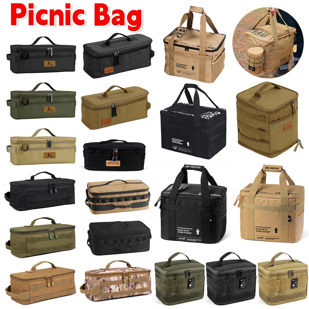 Large Capacity 20L Picnic Storage Bag for Camping, Beach, and Travel - Portable Cookware Organizer with Shock Absorption and Adjustable Layout