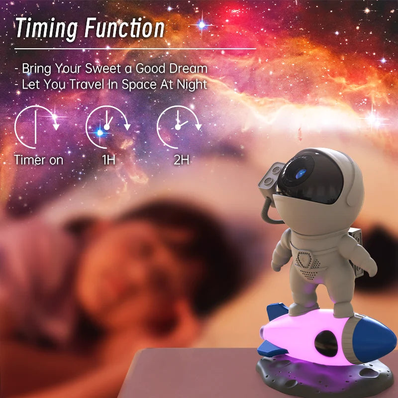 Rocket Astronaut Galaxy Projector Night Light Lamp And 13 Film Pieces Sky Projector 360° Rotate Planetarium For Kids Bedroom