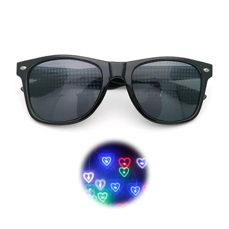 Party Firework Diffraction Sunglasses with Love and Star Effects - Fun Optical Mirror Eyewear for Celebrations