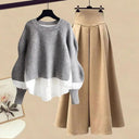 Elegant Korean Knit Sweater Dress & Skirt Set Autumn Fashion