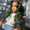 Vibrant Highlight Green Body Wave Lace Front Wig 100 Remy Hair