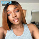 Ombre Brown Bone Straight Bob Lace Front Wig Glueless 99J Red