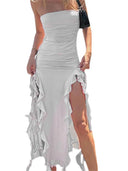 Elegant Strapless Ruffle Midi Dress Beach Party Essential