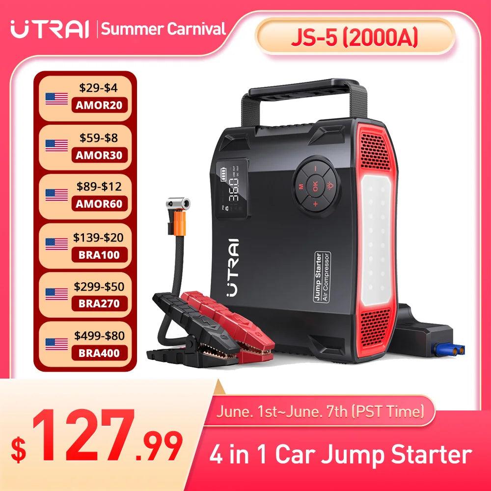 UTRAI 4 In 1 2000A Jump Starter Power Bank 16000mAh 150PSI Air Compressor Tire Pump Portable Charger Car Booster Starting Device  ourlum.com   