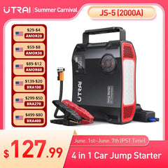 UTRAI 4 In 1 2000A Jump Starter Power Bank 16000mAh 150PSI Air Compressor Tire Pump Portable Charger Car Booster Starting Device