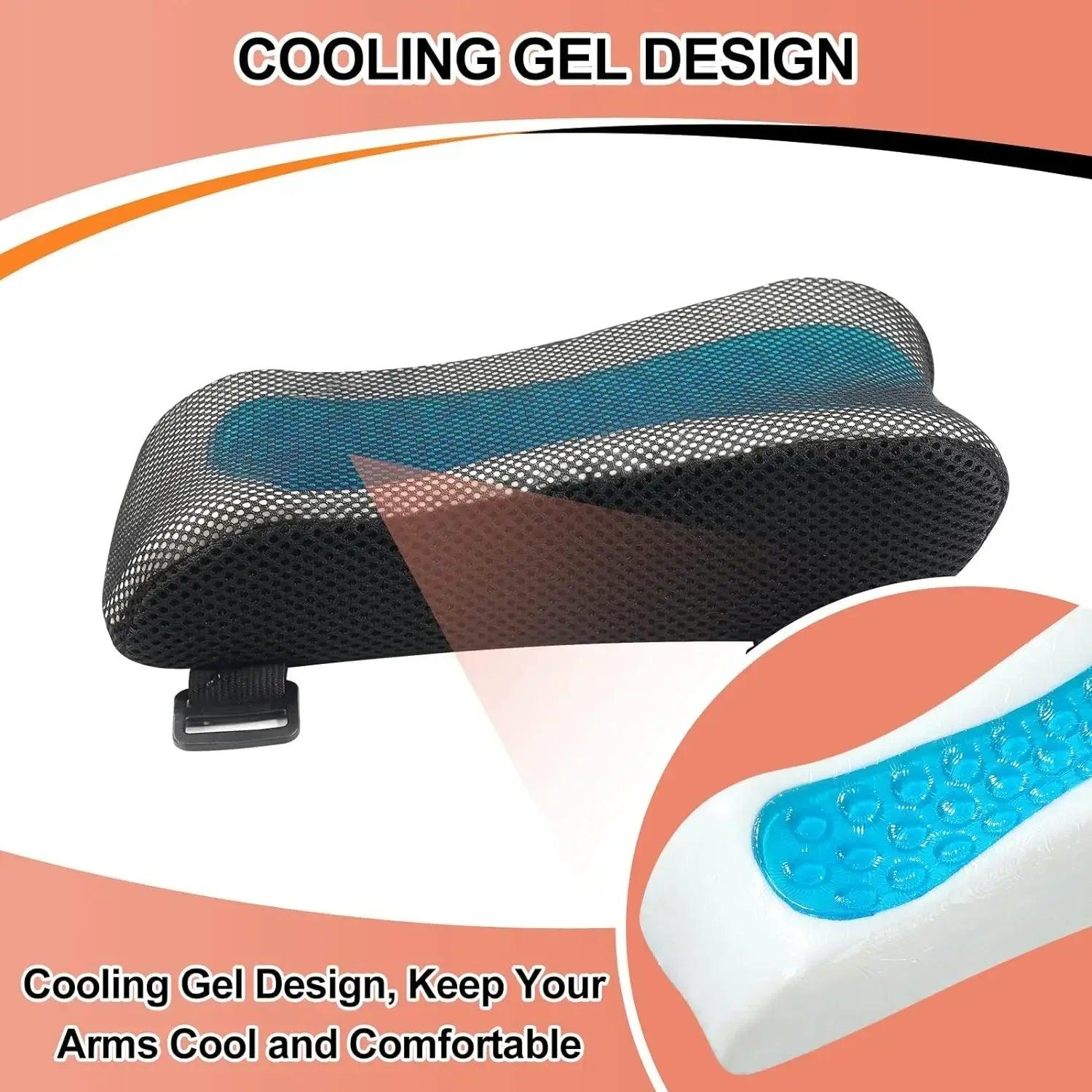 Ergonomic Cooling Gel Memory Foam Armrest Pads for Office and Gaming Chairs – Set of 2