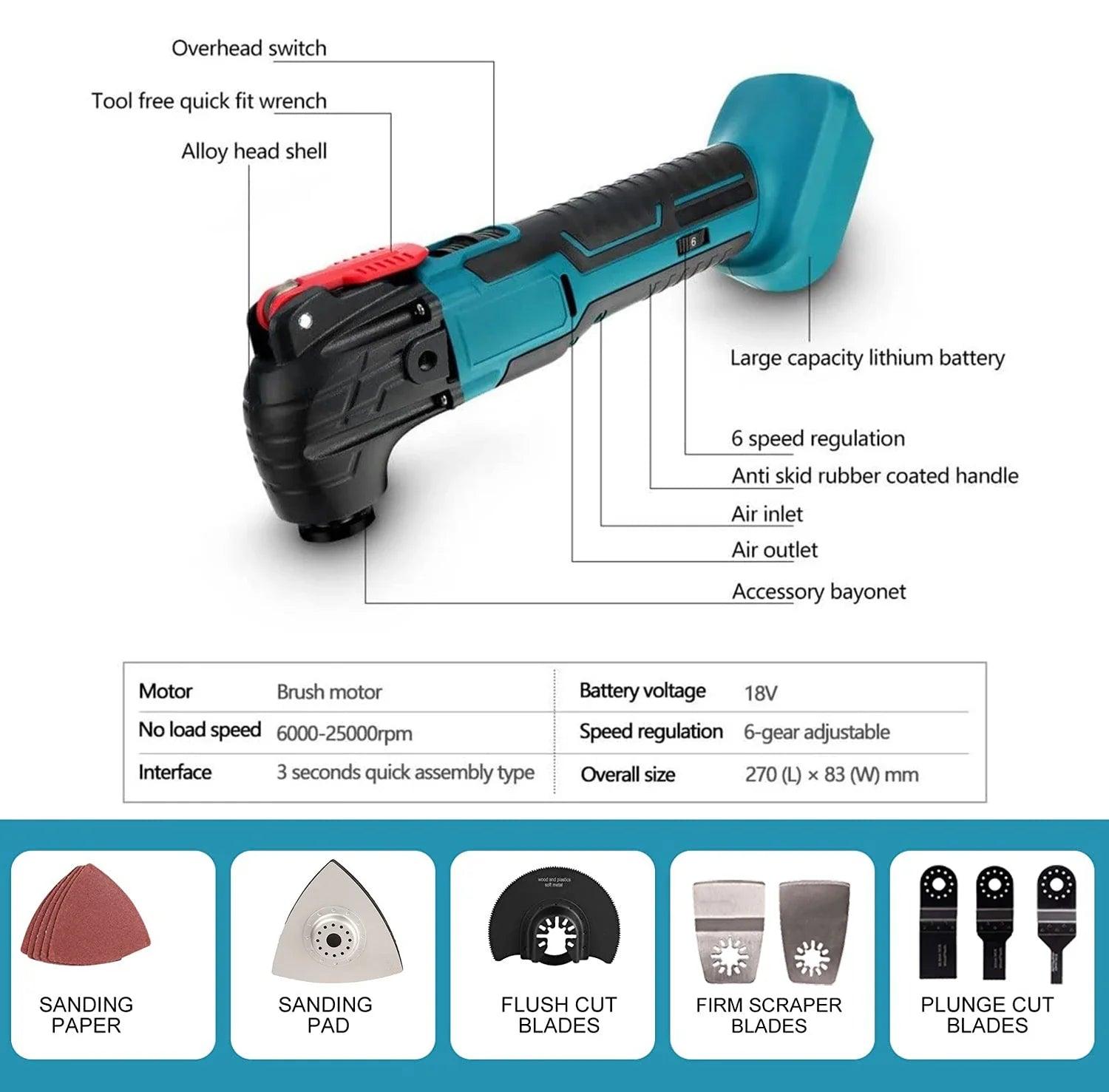 170W Electric Cordless Oscillator, Home Pruning Saw Multi-function Trimmer/Shovel/Cutting Saw Tools For 18V/21V Makita Battery  ourlum.com   