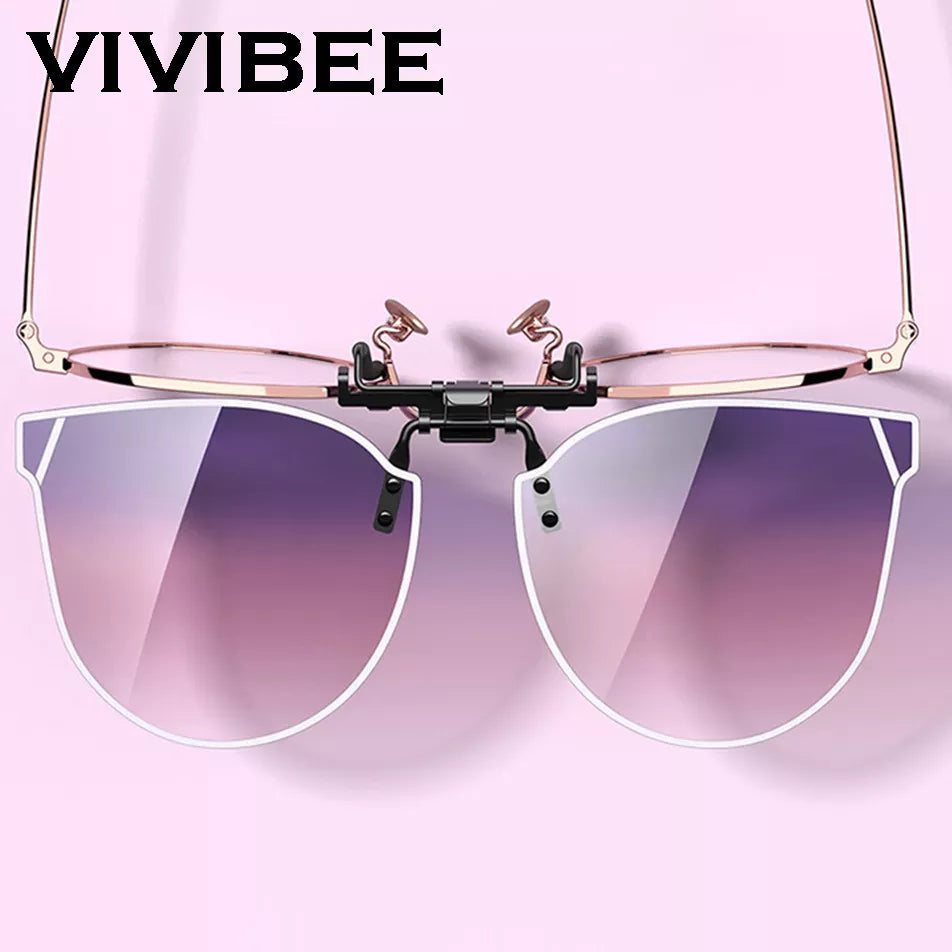 VIVIBEE Gradient Women's Cat Eye Flip Up Clip On Sunglasses Women Driving Polarized Oversized Sun Glasses Purple Eyeglasses
