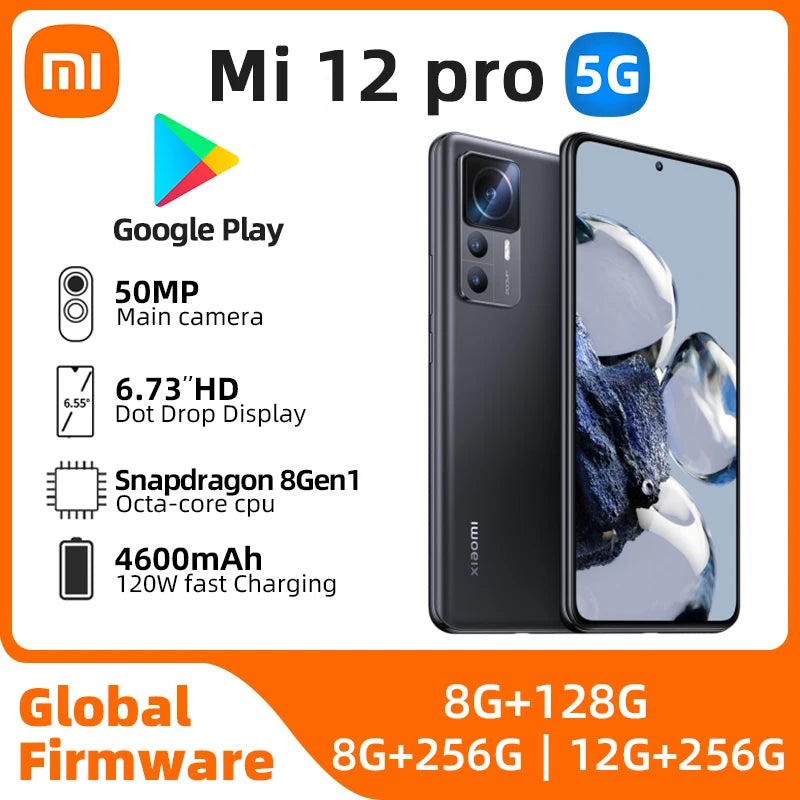 Global Rom Xiaomi 12 Pro Mi 12Pro Snapdragon 8 Gen 1 Android phone 120W Fast Charger 50MP Triple Cameras used phone