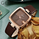 Square Women's Quartz Watch with Brown Leather Strap Style