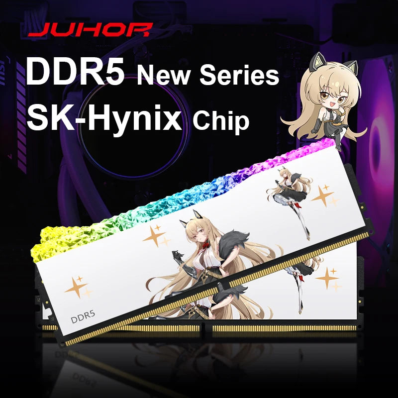 JUHOR Memoria Ram RGB DDR5 16GB 6400MHz  6800MHz 7200MHz 32GB  UDIMM Desktop UDIMM RAM PC Computer Memory Hynix Chip