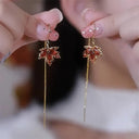 Vintage Red Maple Leaf Crystal Earrings for Timeless Elegance