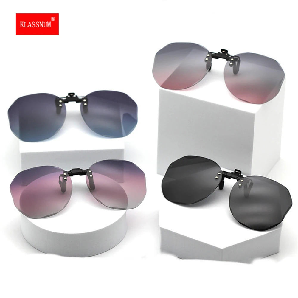 Trendy Women's Clip-on Polarized Sunglasses with Diamond Cut Design and UV Protection