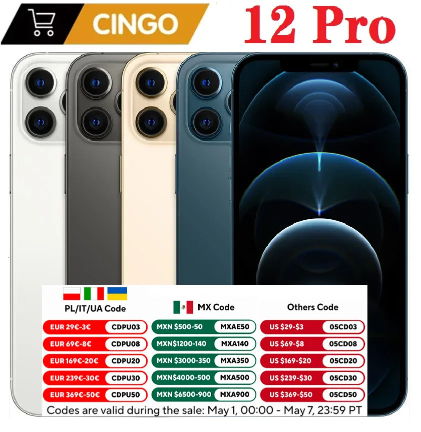 iPhone 12 Pro 5G LTE 6.1'' 6GB&128/256GB IOS Cellphone iphone 12pro A14 Bionic 12MP Mobile Phone
