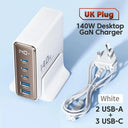 Toocki 140W GaN USB Desktop Charger with LED Display - Fast Charging Hub for iPhone  Smartphone Laptop  ourlum.com UK White  