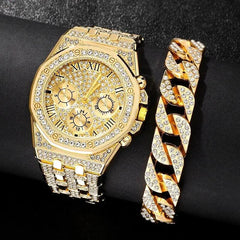 Golden Diamond Dial Men's Watch: Sophisticated Quartz Timepiece