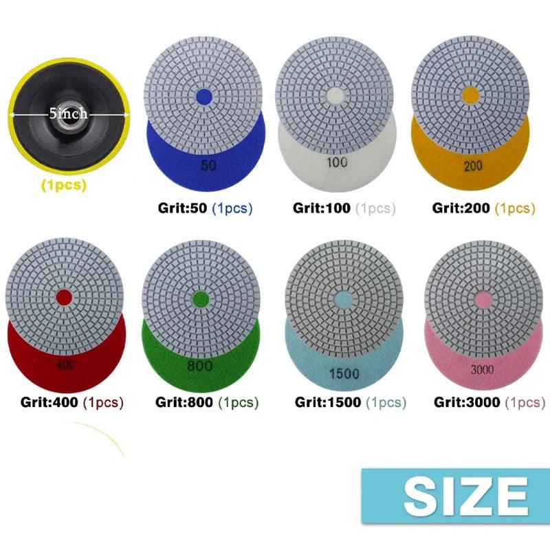 8pcs 5 inch 125mm Diamond Polishing Pads Kit Wet/Dry for Granite Stone Concrete Marble Polishing Use Grinding Discs Set M14  ourlum.com   