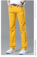 Four Season New Men's Yellow Jeans Fashion Business Casual Straight Denim Stretch Trousers All-match Men's Casual Pants Jeans