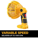 Jobsite Fan Portable Fan for Dewalt 20V Battery Light