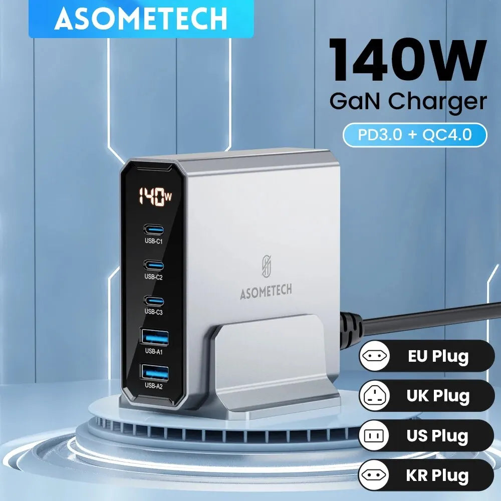 ASOMETECH GaN USB C Charger: Ultimate 5-Port Power Hub with Quick Charging  ourlum.com   