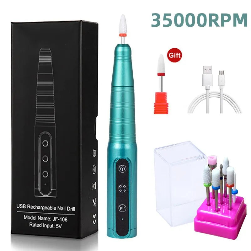 Nail Drill Pen: High-Speed Wireless Manicure Kit with Rechargeable Battery  ourlum.com   