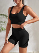 Seamless Ribbed 2-Piece Women's Yoga Set for Fitness and Running