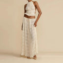 Bold Lace Up Maxi Skirt Suit with Backless Sling Top - Women's Fashion 2 Piece Set  ourlum.com white S 