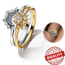 Celestial Crystal Blue Moon & Sun Ring Elegant Style