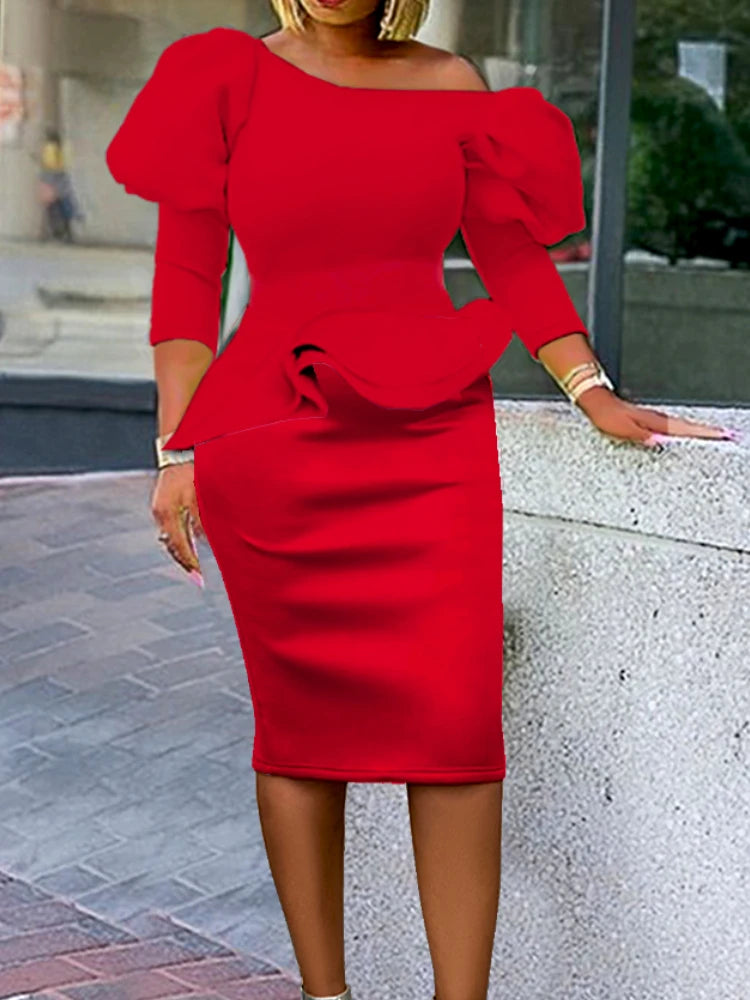 Festive Red Peplum Bodycon Dress for Women - Elegant Off-Shoulder African Style  OurLum.com Red L 