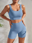 Seamless Ribbed 2-Piece Women's Yoga Set for Fitness and Running