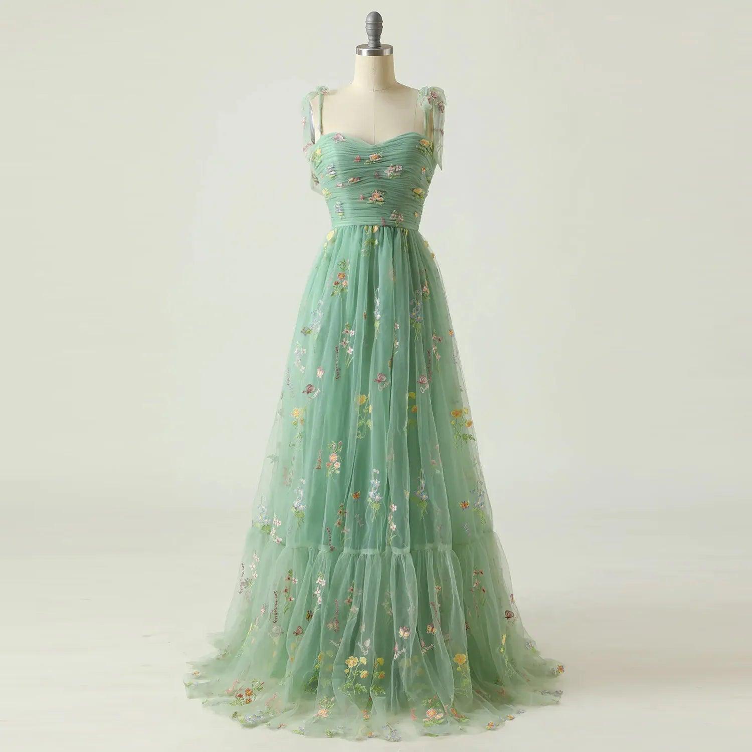 Elegant Mint Green Tulle Tea-Length Party Dress with Adjustable Straps  ourlum.com   