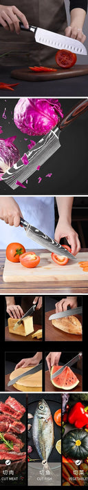 Laser Etched Stainless Steel Chef Cleaver Multi-Purpose Knife