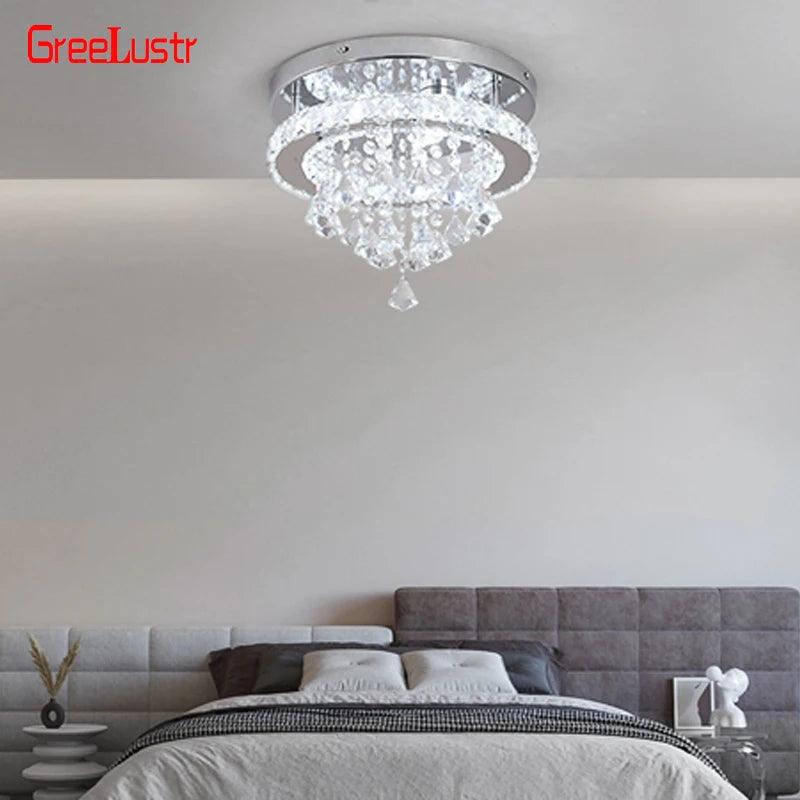 Crystal Chandelier Chrome Ceiling Lamps Led Flush Mount Stainless Steel Fixture Aisle Light Lustre Dining Room Living Room Decor