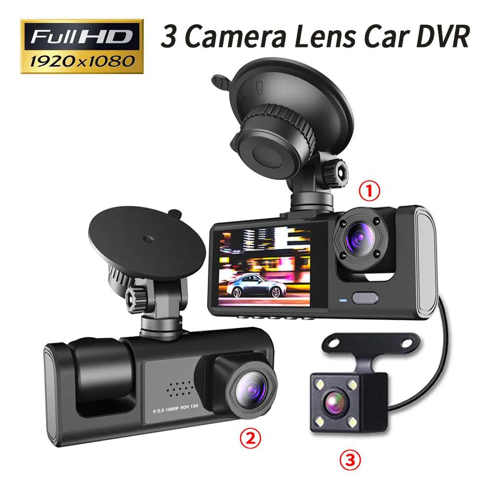 Car DVR Ultimate 3-Lens Dashcam: Complete Vehicle Surveillance  ourlum.com   