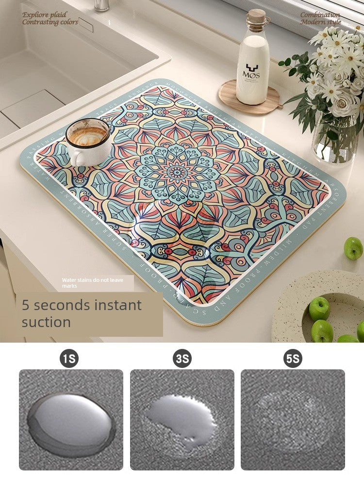 Kitchen Water Draining Pad Table Top Absorbent Table Mat Cup Bowl Chopsticks Non-Slip Insulation Mat Dining Table Waterproof Oil-Proof Stove Mat