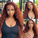 13x4 Reddish Brown HD Transparent Water Wave Frontal Wig