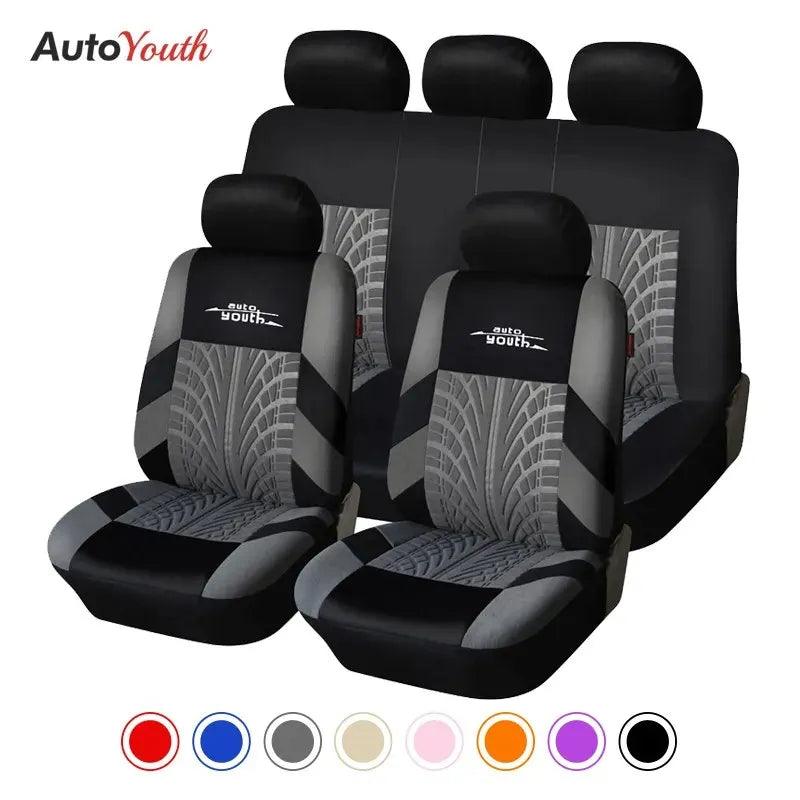 Stylish AUTOYOUTH Embroidered Car Seat Covers with Tire Track Detail - Complete Set for Most Vehicles  ourlum.com   