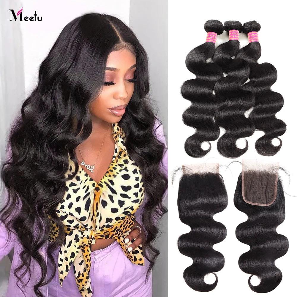 Luxurious Brazilian Remy Human Hair Bundle Set with Transparent Lace Closure  ourlum.com CHINA 26 28 28 with 20 