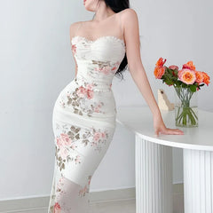 Elegant Floral Suspender Dress: Chic Statement Piece