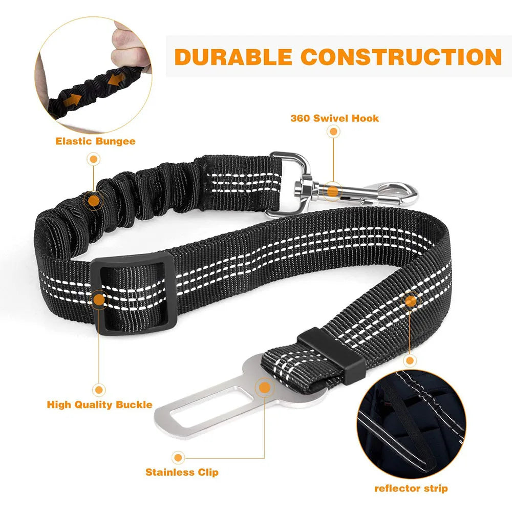 Pet Safety Car Seat Belt with Reflective Elastic Traction Rope  ourlum.com   
