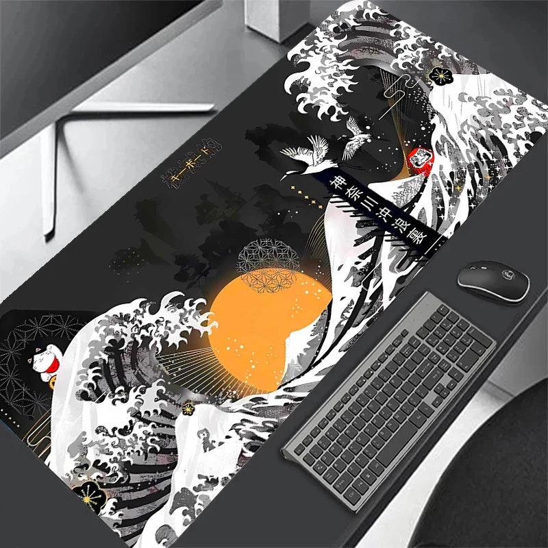 Japanese Wave Gaming Mousepad: Stylish Art Desk Mat  ourlum.com   