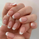 French False Nails Chic Nude White Short Square Tips Glue