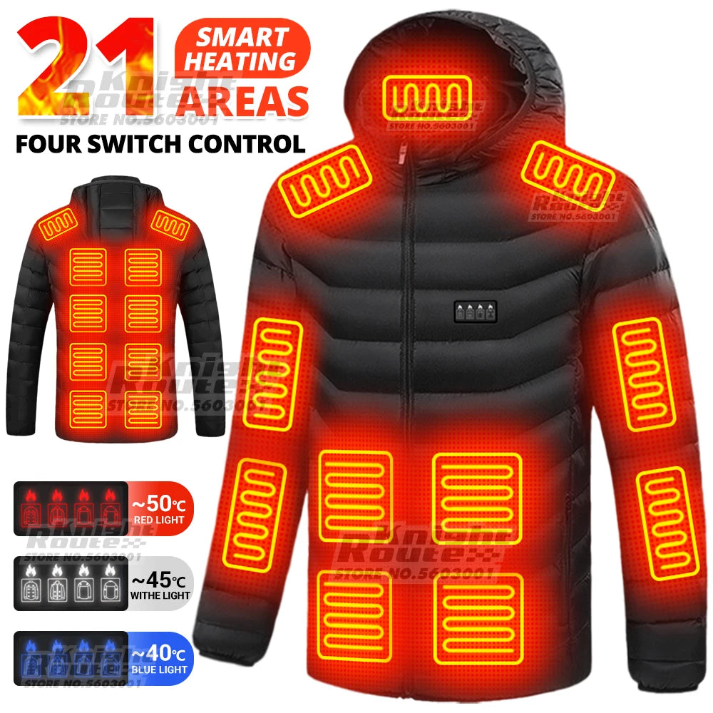 21 Areas Heated Jacket Winter Men's Women's Motorcycle Jacket USB Electric Heating Jacket Heated Vest Moto Thermal Clothing Coat