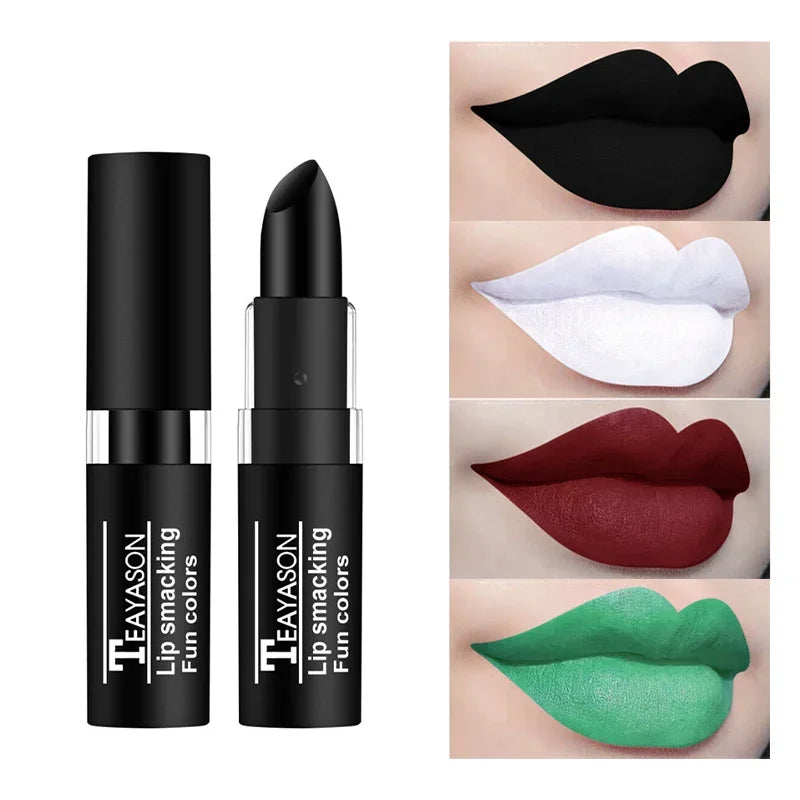 Hot Sale Waterproof Velvet Matte Black White Lipstick Lasting Pigment Green Purple Lipstick Christmas Halloween Party Lip Makeup  ourlum.com   