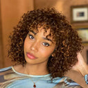 Sleek Afro Kinky Curly Ombre Human Hair Wig with Bangs