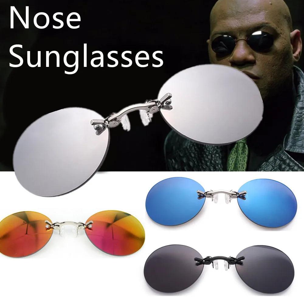 Vintage Clip-On Matrix Morpheus UV400 Sunglasses - Lightweight Round Rimless Driving Eyewear for Men