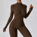 Empowering Elegance: Zipper Nude Long Sleeve High Intensity Workout Leotard  OurLum.com   