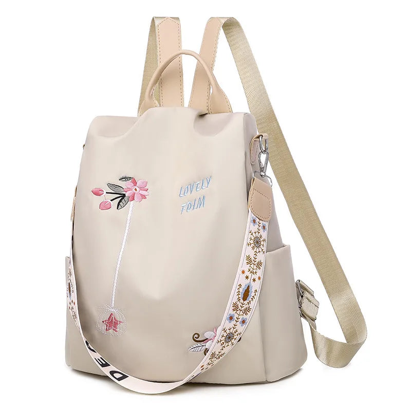 Waterproof Oxford Backpack Female Embroidery Rucksack Large Capacity Travel Bags New Student School Bag Casual Lady Knapsack