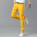 Korean Men Denim Jeans Casual Red Yellow Pink Youth Party Young Classic Male Straight Jeans Design Fashion Pants Elastic