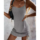 Allure Chic Backless Mini Dress: Elegant Solid Drawstring Women's Fashion Summer Dress  ourlum.com GRAY L 